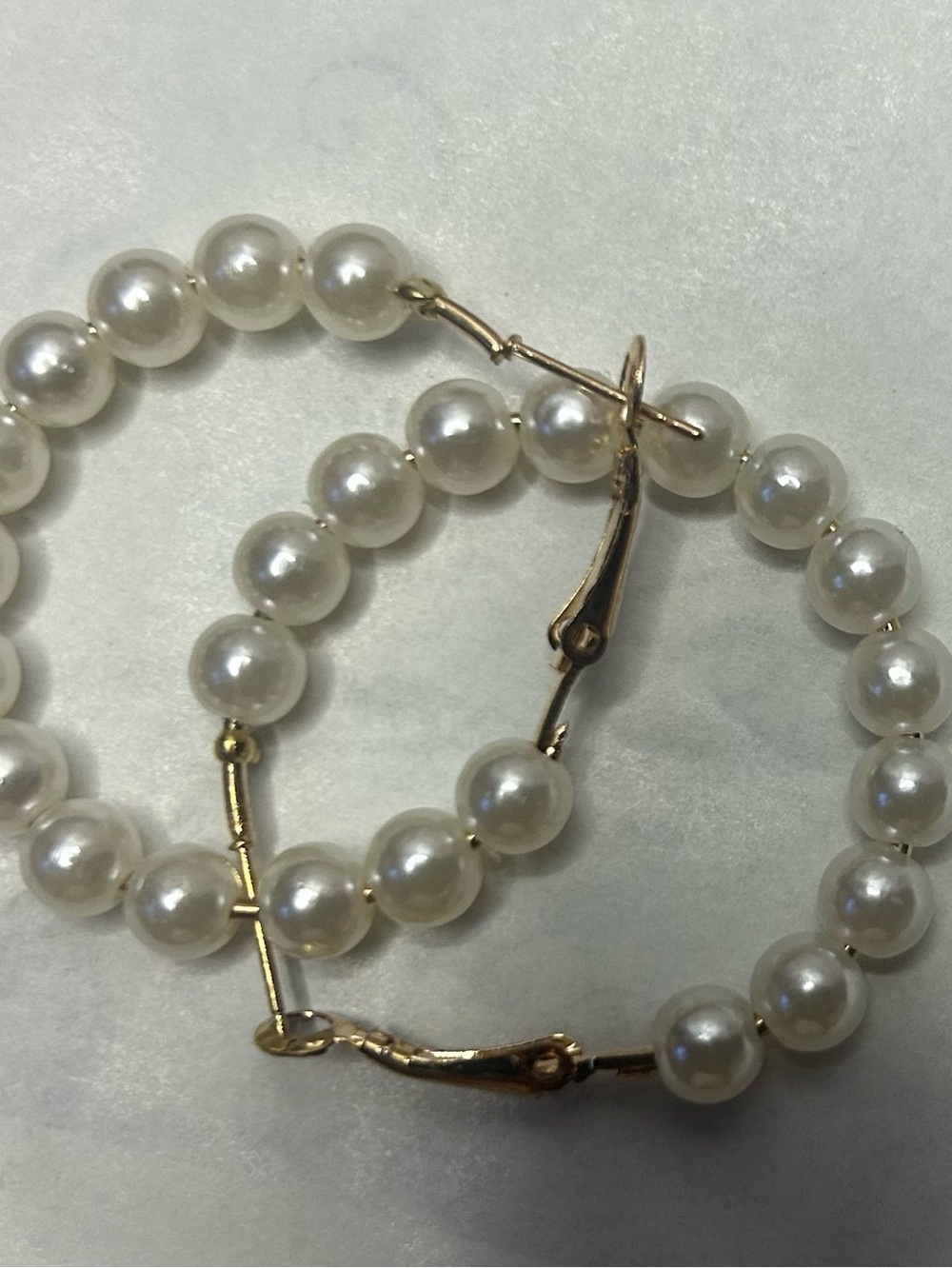 Gold-Trim Pearl Hoop Earrings — Classic White Pearls